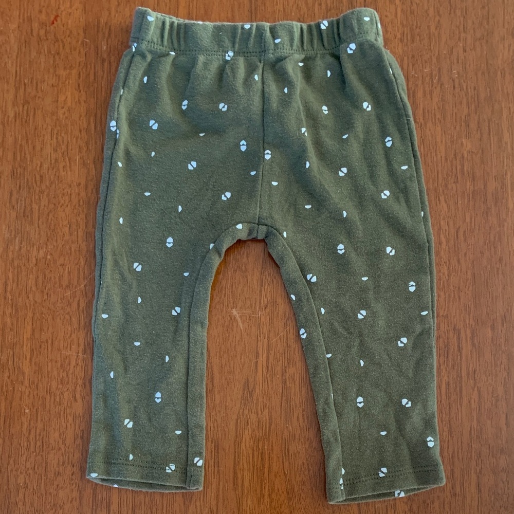 😊FREE😊 Olive Baby Pants with White Dots and Patterns size 12m